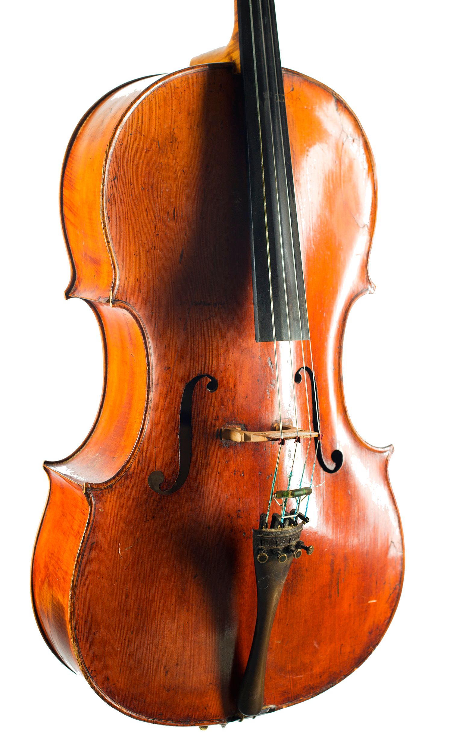Cello, Workshop of Thomas Kennedy, London, circa 1810 — angled view, 30°
