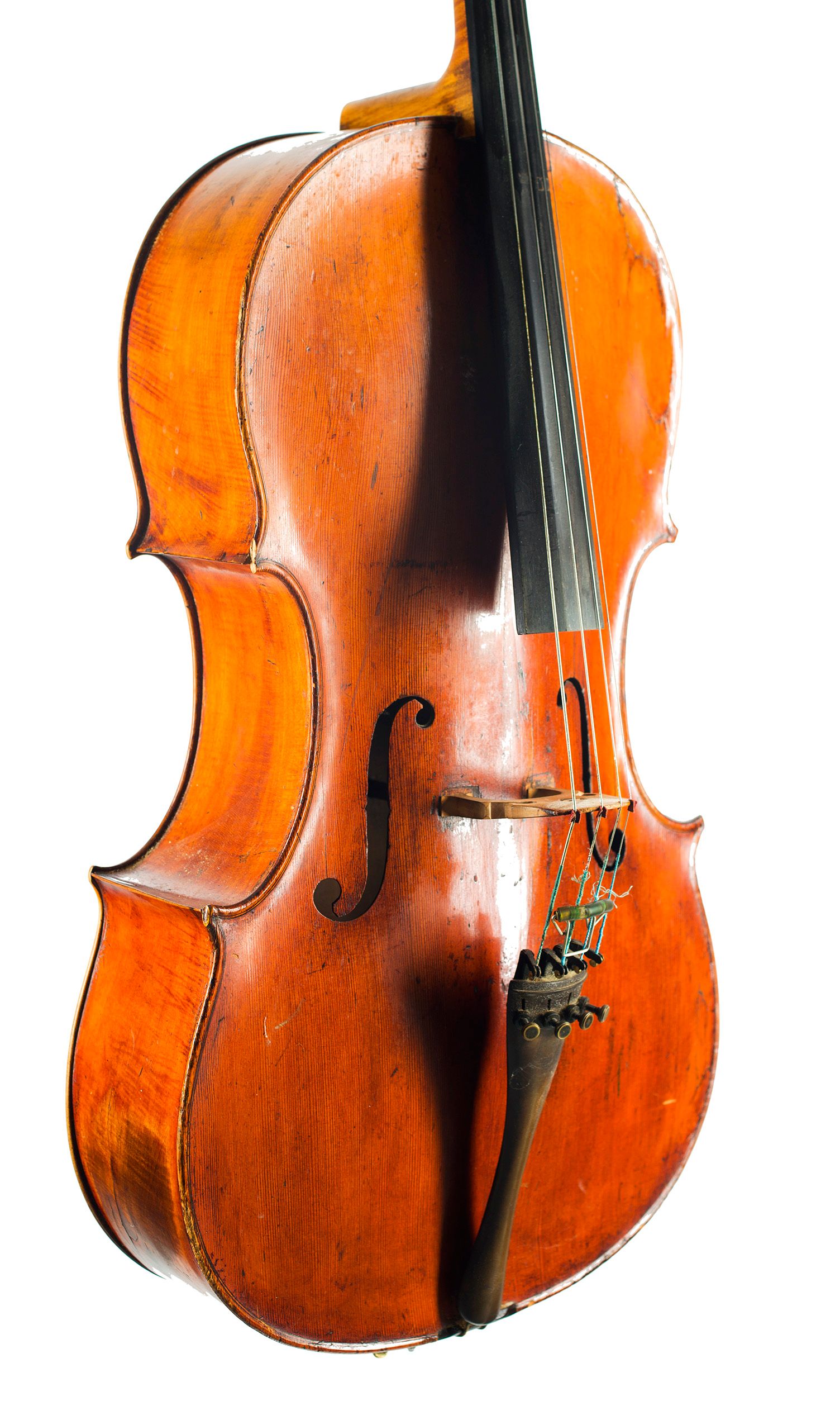 Cello, Workshop of Thomas Kennedy, London, circa 1810 — angled view, 40°