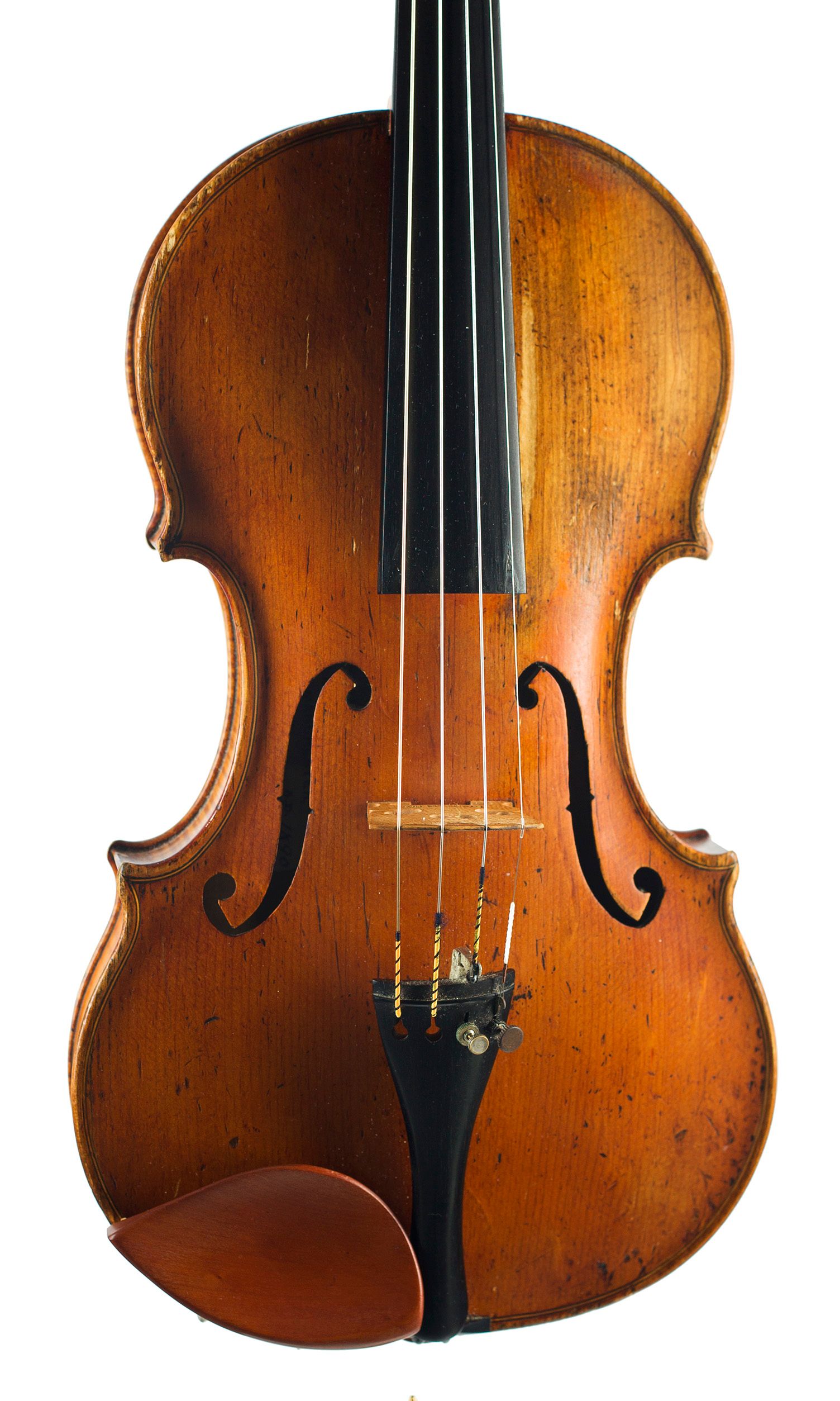 Violin by Walter H. Mayson, Manchester, 1890 — angled view, 10°