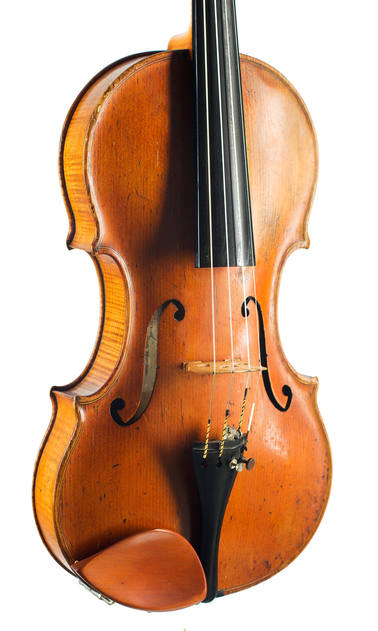 Violin by Walter H. Mayson, Manchester, 1890 — angled view, 30°