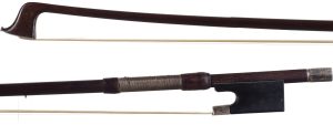 A silver-mounted violin bow by James Tubbs, London, circa 1890 — head and frog