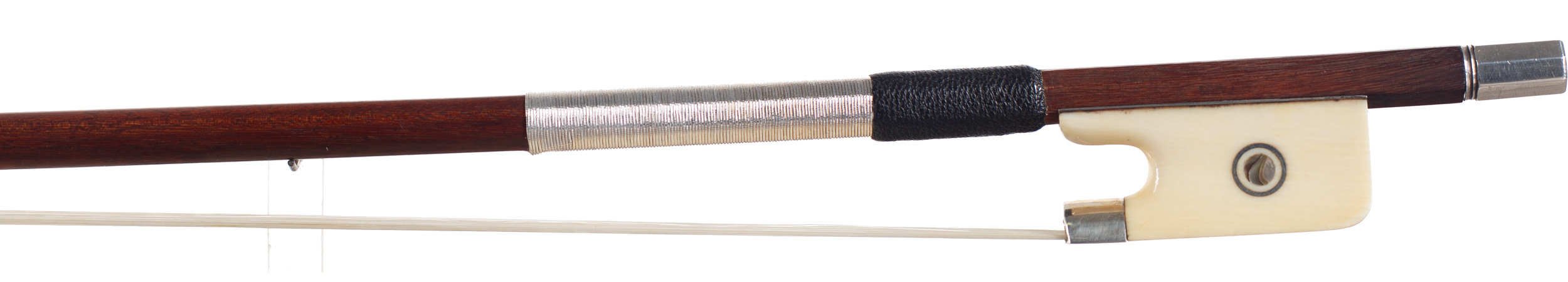An ivory-mounted violin bow by Georges Emile Barjonet, Mirecourt, circa 1960 — frog
