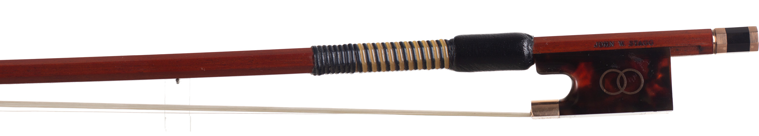 A gold and tortoiseshell-mounted violin bow by John W. Stagg, Bristol — frog