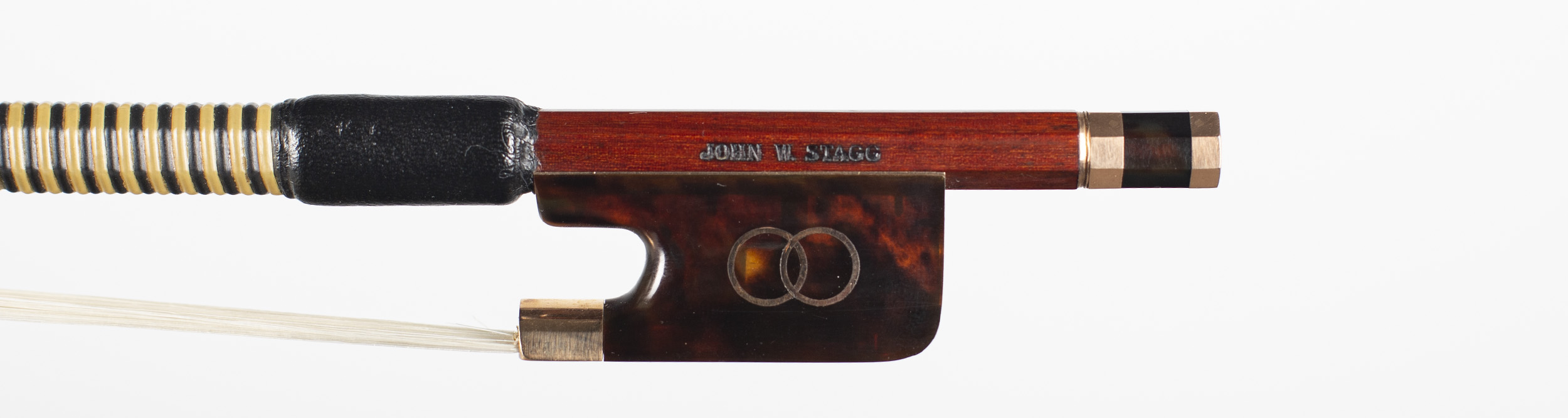 A gold and tortoiseshell-mounted violin bow by John W. Stagg, Bristol — frog