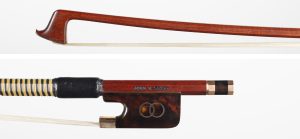 A gold and tortoiseshell-mounted violin bow by John W. Stagg, Bristol — head and frog