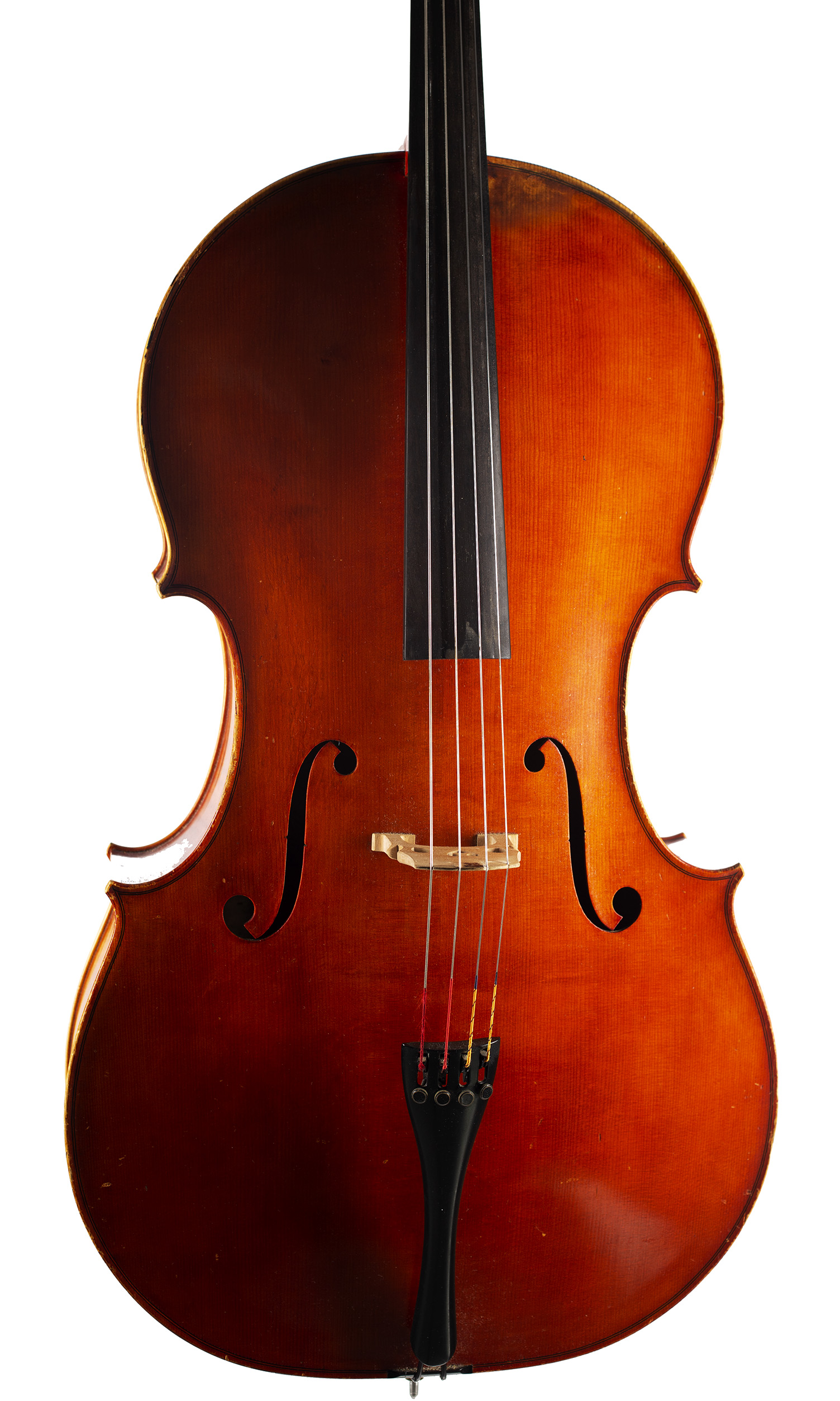 A cello by Clive Morris, Castel-Nedd, 1990 — angled view, 10°
