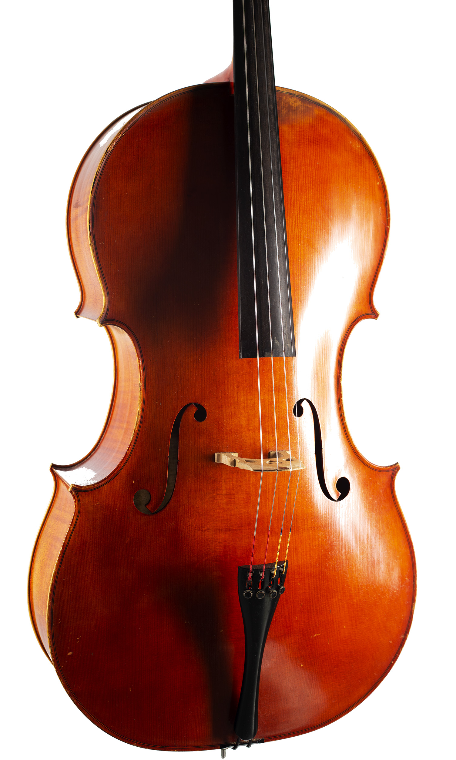 A cello by Clive Morris, Castel-Nedd, 1990 — angled view, 20°