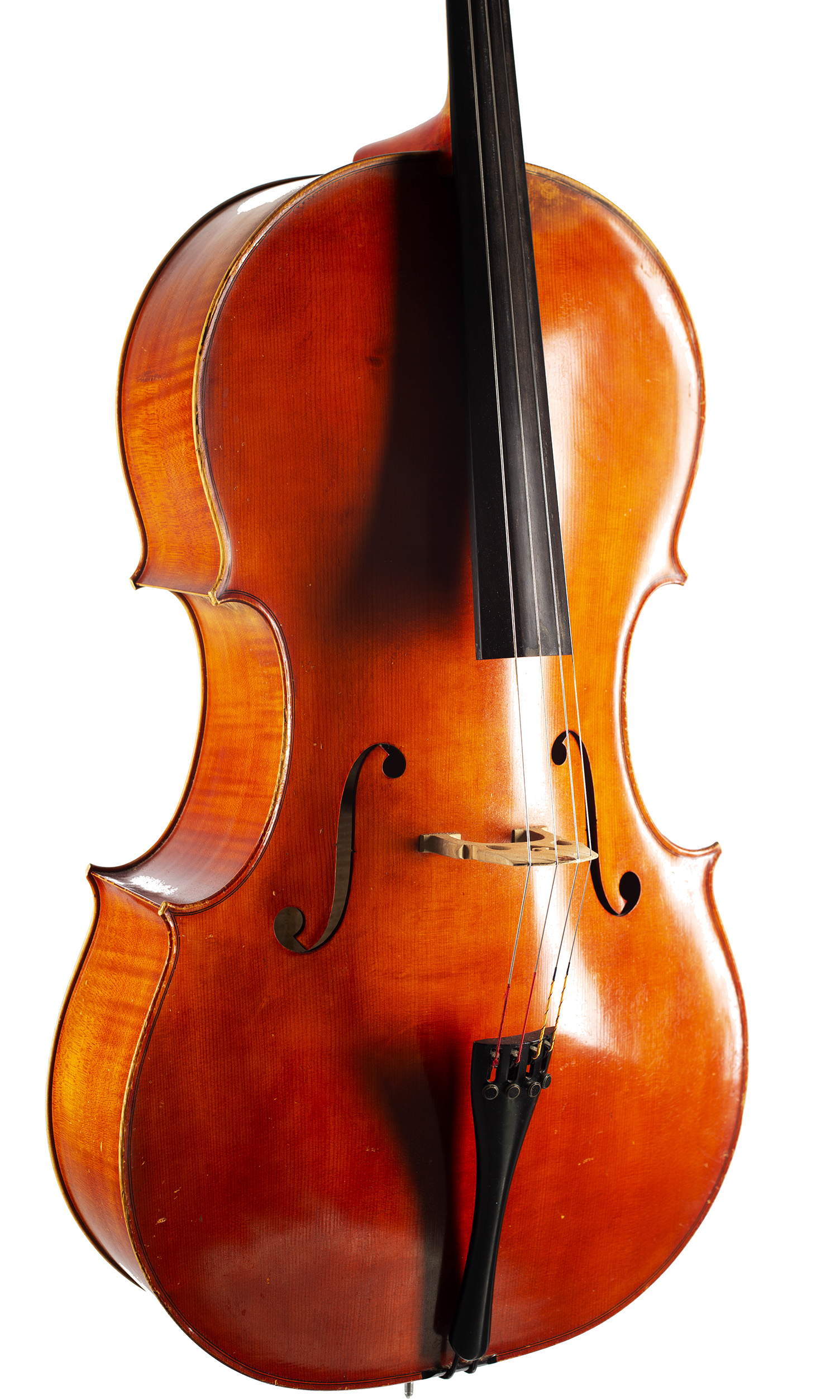 A cello by Clive Morris, Castel-Nedd, 1990 — angled view, 30°