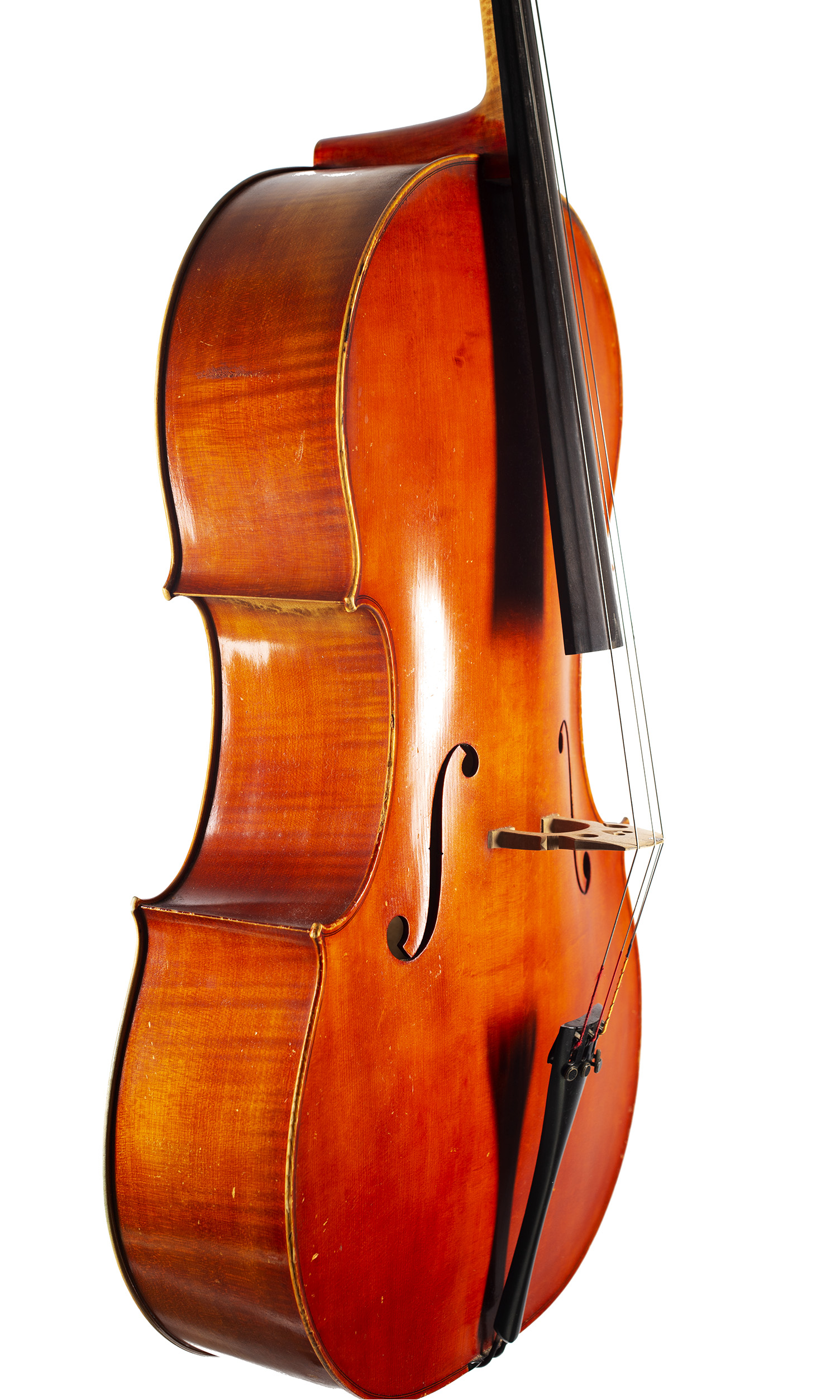 A cello by Clive Morris, Castel-Nedd, 1990 — angled view, 60°