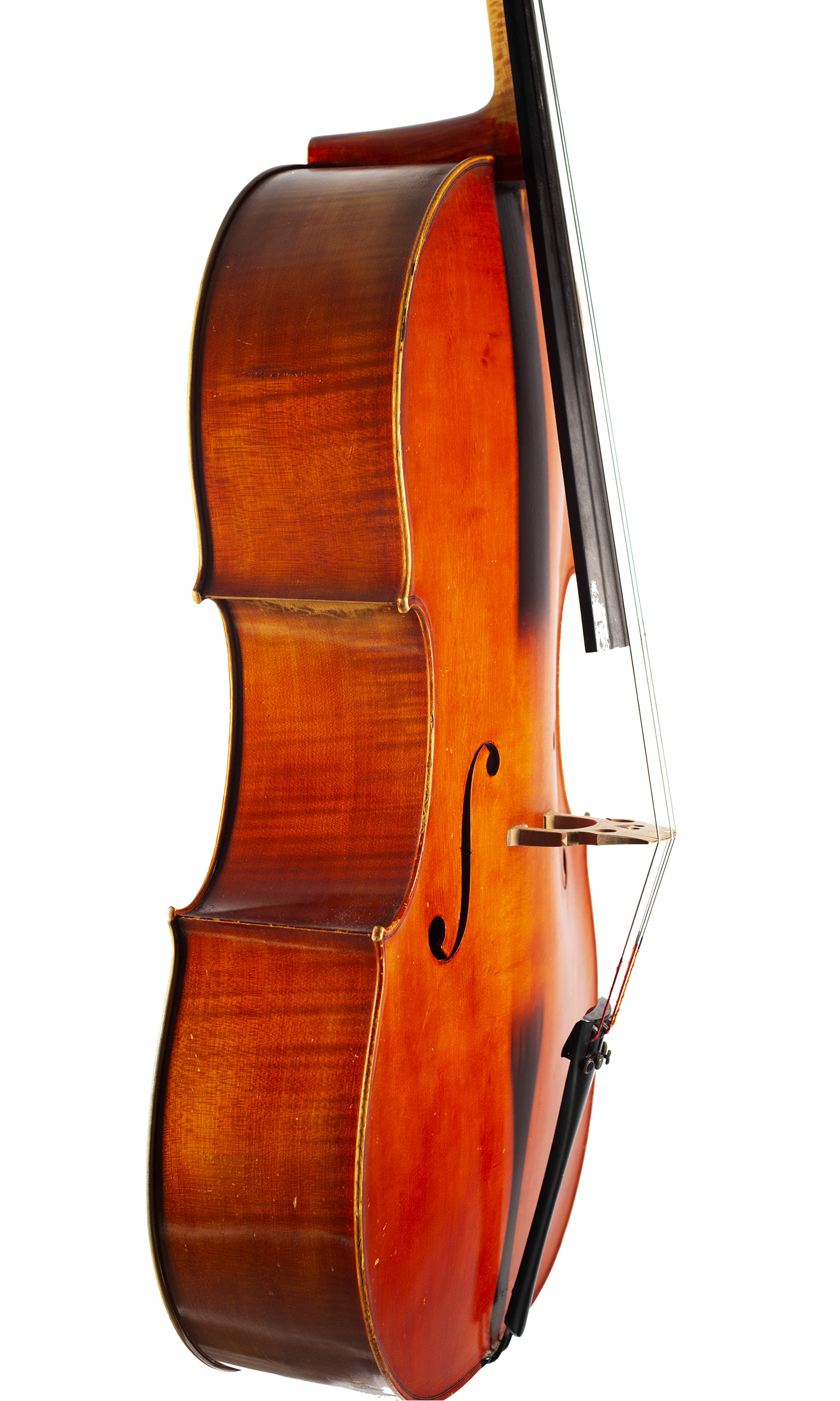 A cello by Clive Morris, Castel-Nedd, 1990 — angled view, 70°