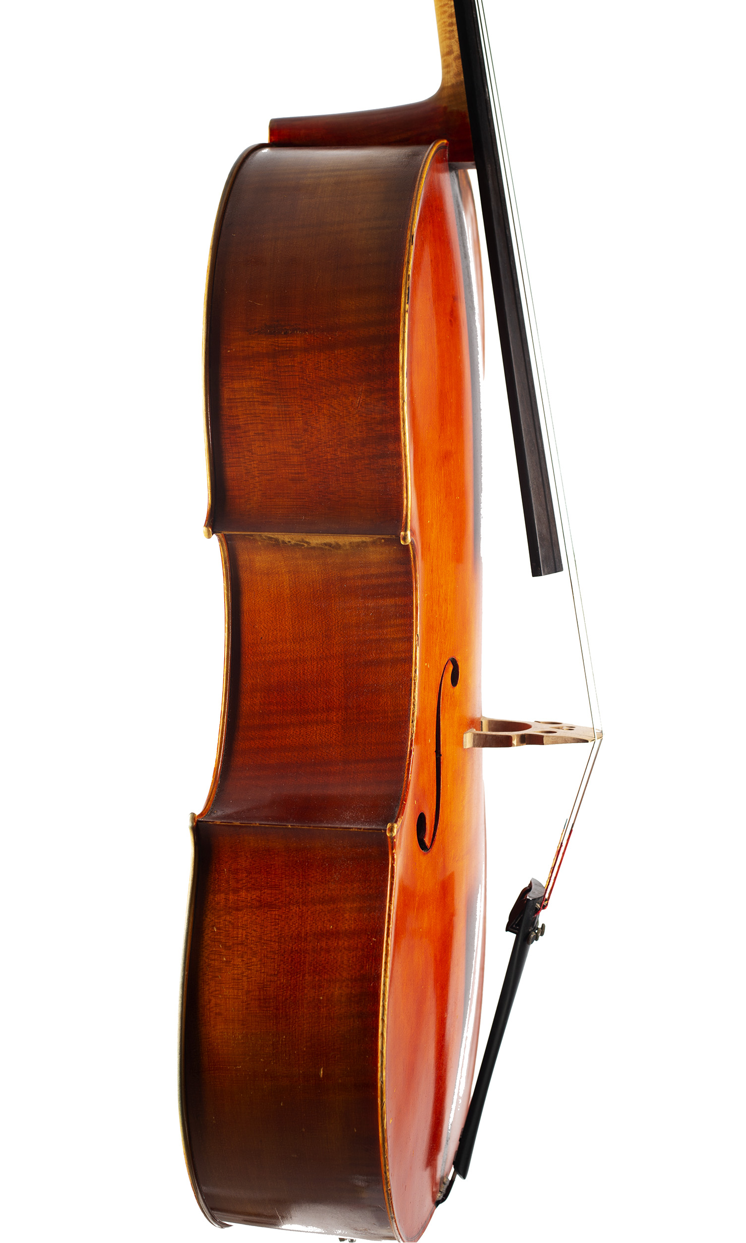 A cello by Clive Morris, Castel-Nedd, 1990 — angled view, 80°