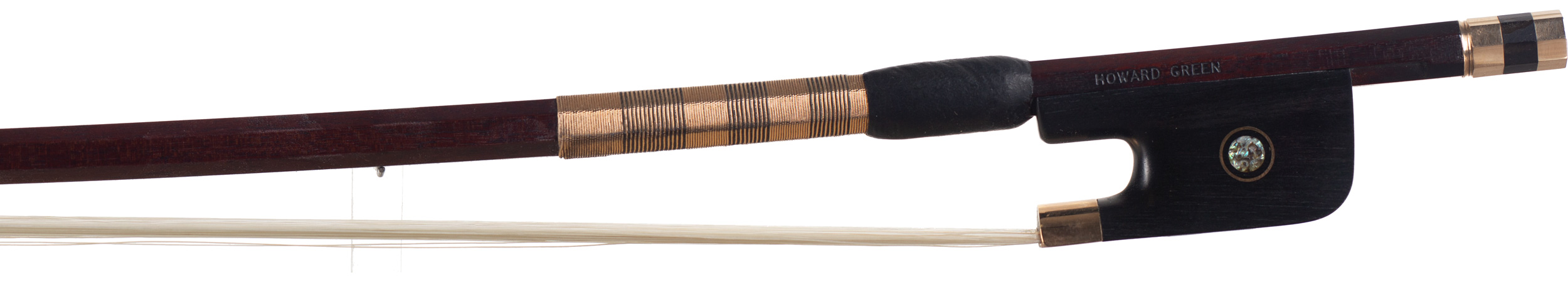 A gold-mounted contemporary cello bow by Howard Green, Tayport — frog