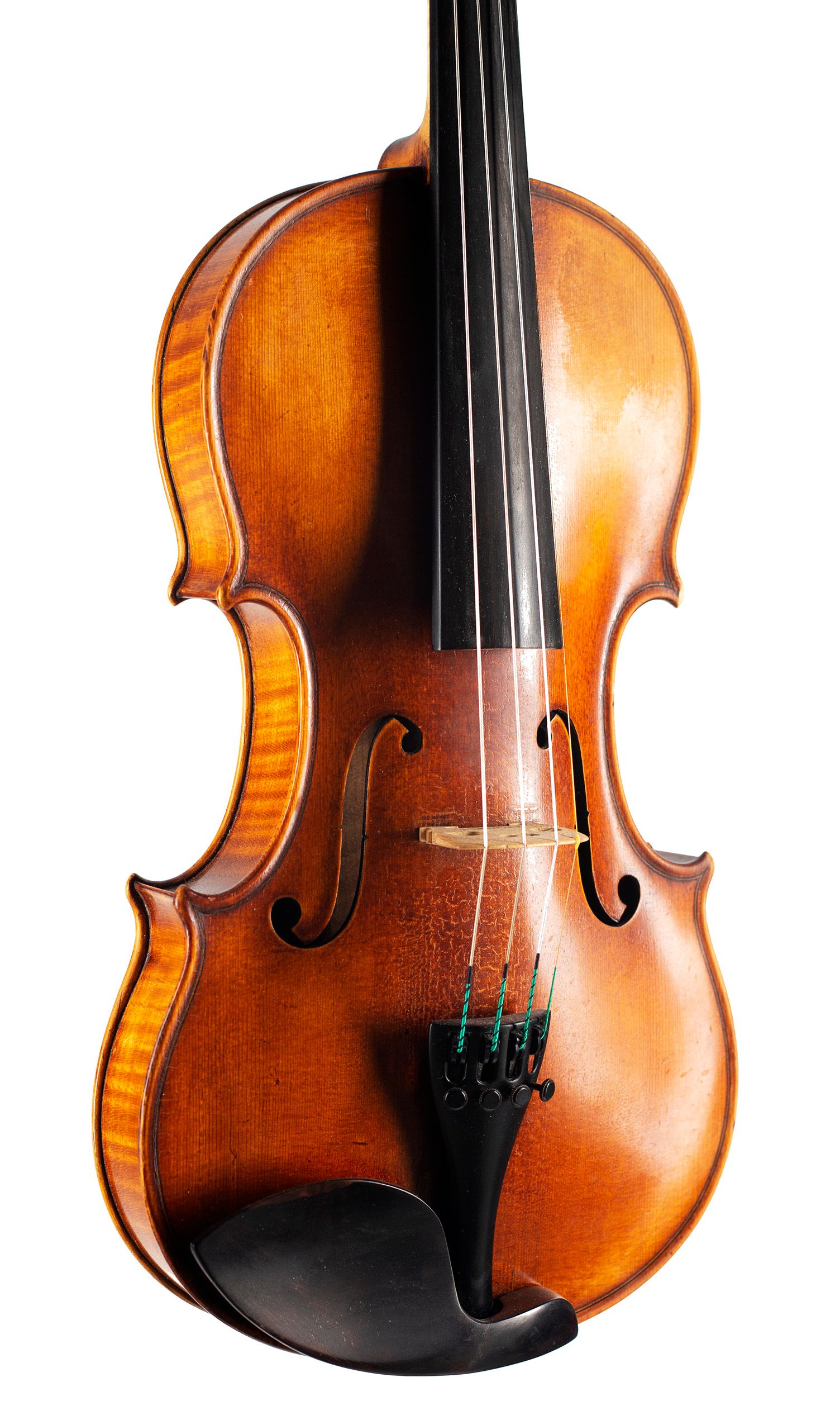 Violin by Franz Joseph Koch, Dresden, 1923 — angled view, 30°