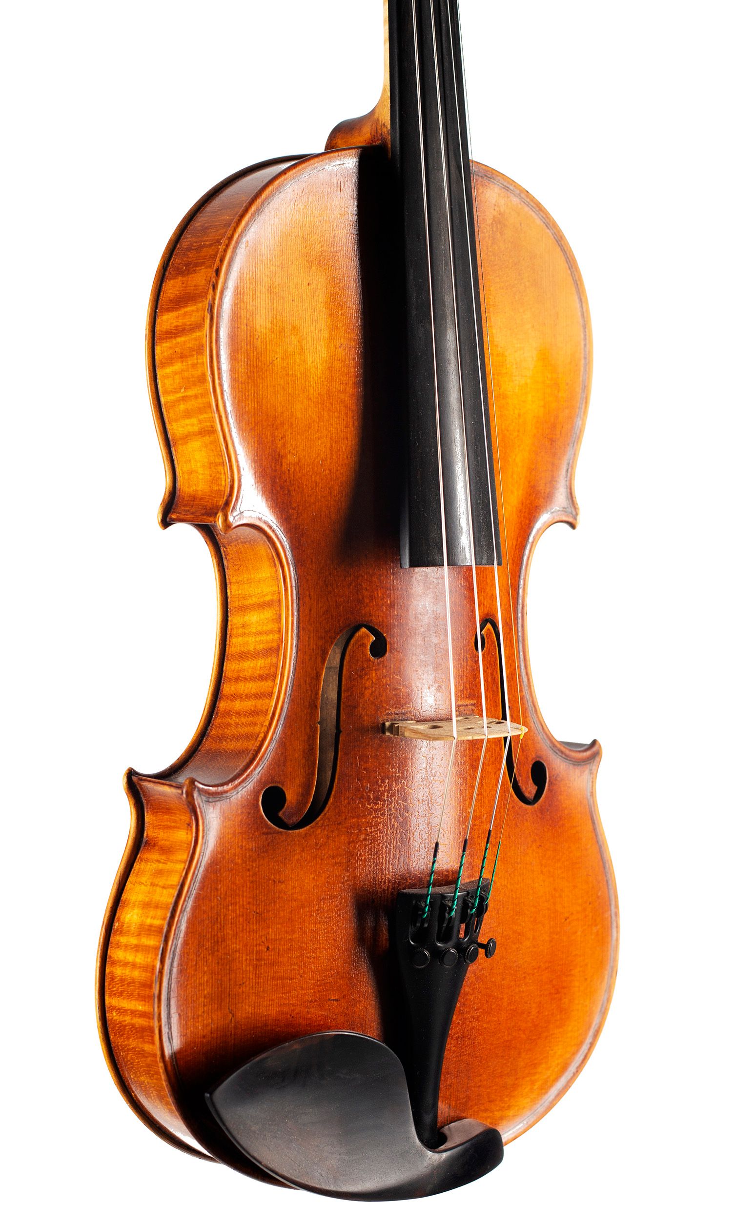 Violin by Franz Joseph Koch, Dresden, 1923 — angled view, 40°