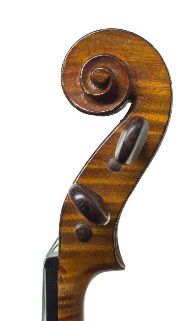 Half-size violin, Workshop of Jerome Thibouville-Lamy, Mirecourt — scroll