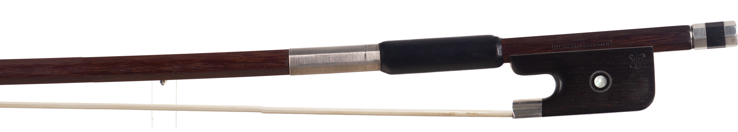 A silver-mounted viola bow by Richard Grünke, Germany — frog