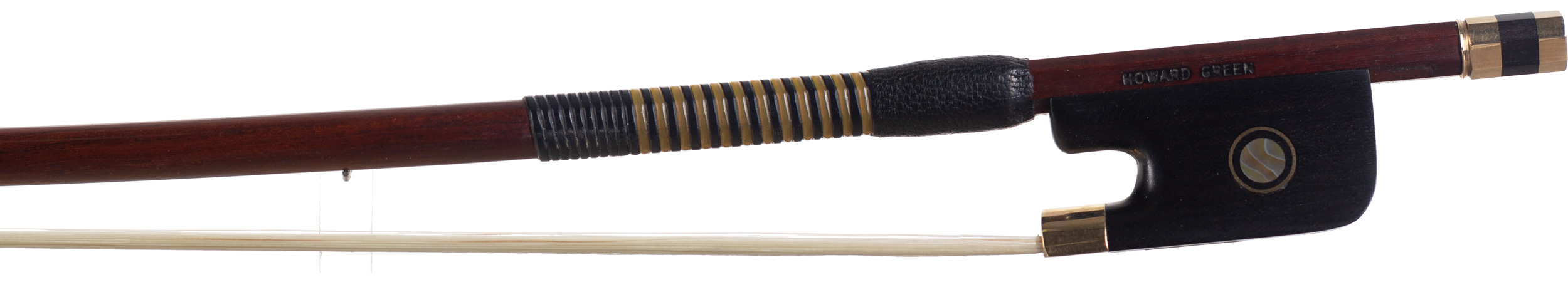 A gold-mounted contemporary cello bow by Howard Green, Tayport — frog