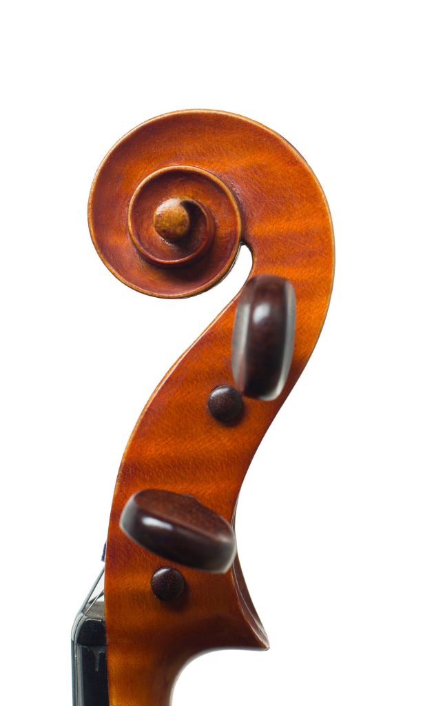 Violin by Ernesto Pevere, Ferrara, 1950 — scroll