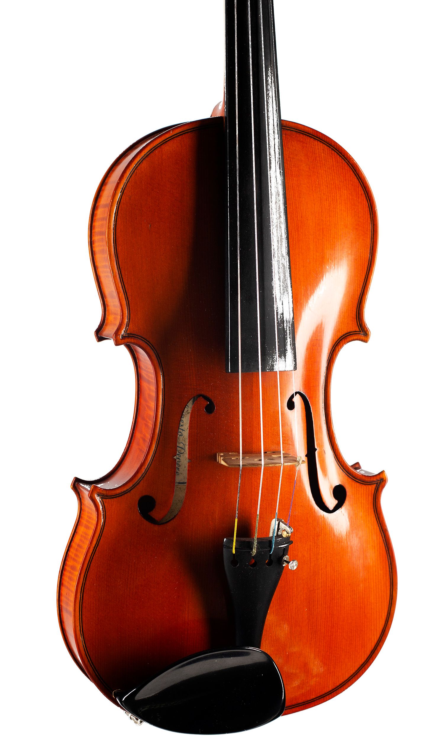 Violin by Ernesto Pevere, Ferrara, 1950 — angled view, 20°