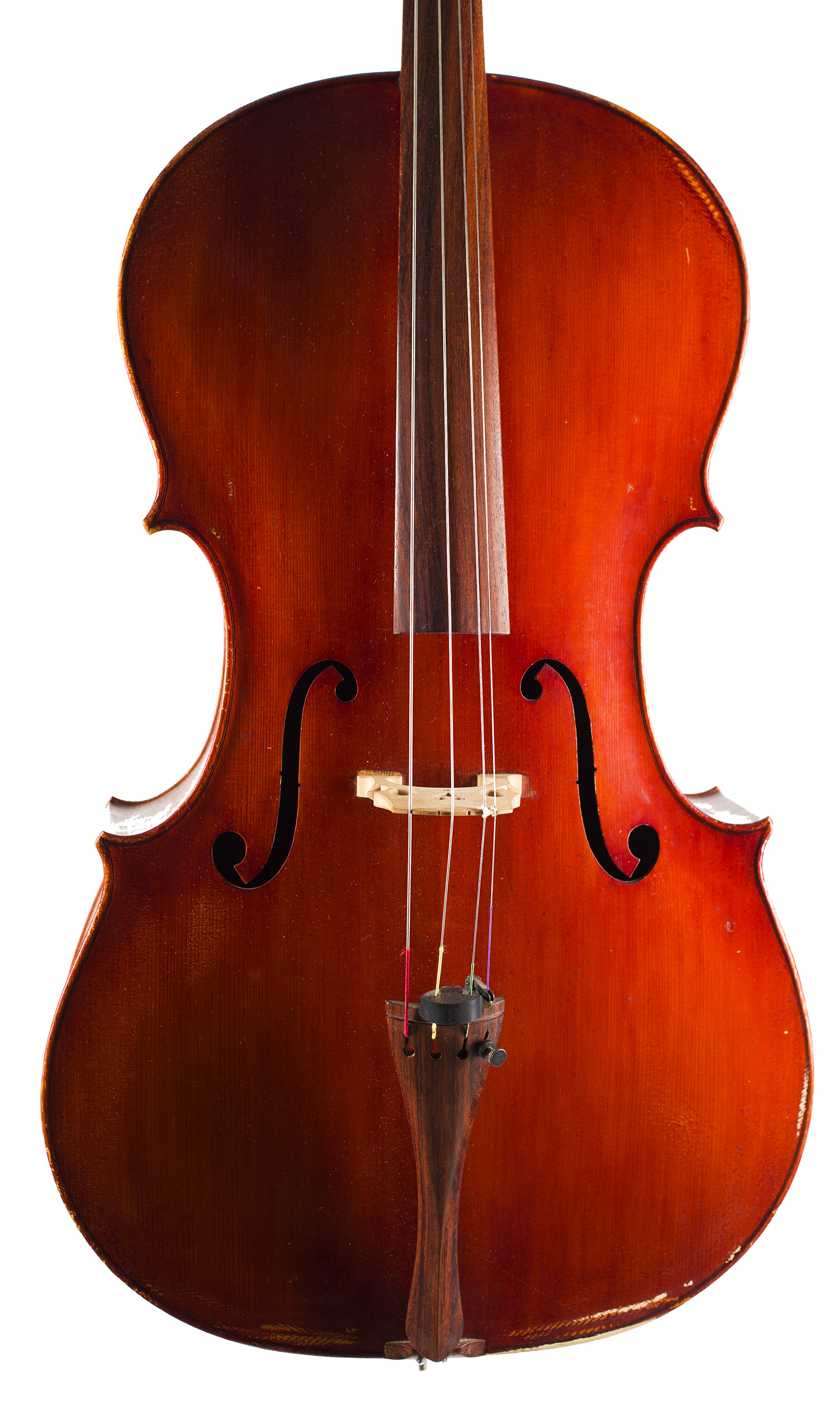 A cello by Donald B. A. Palmer, Cremona, 1976 — angled view, 10°