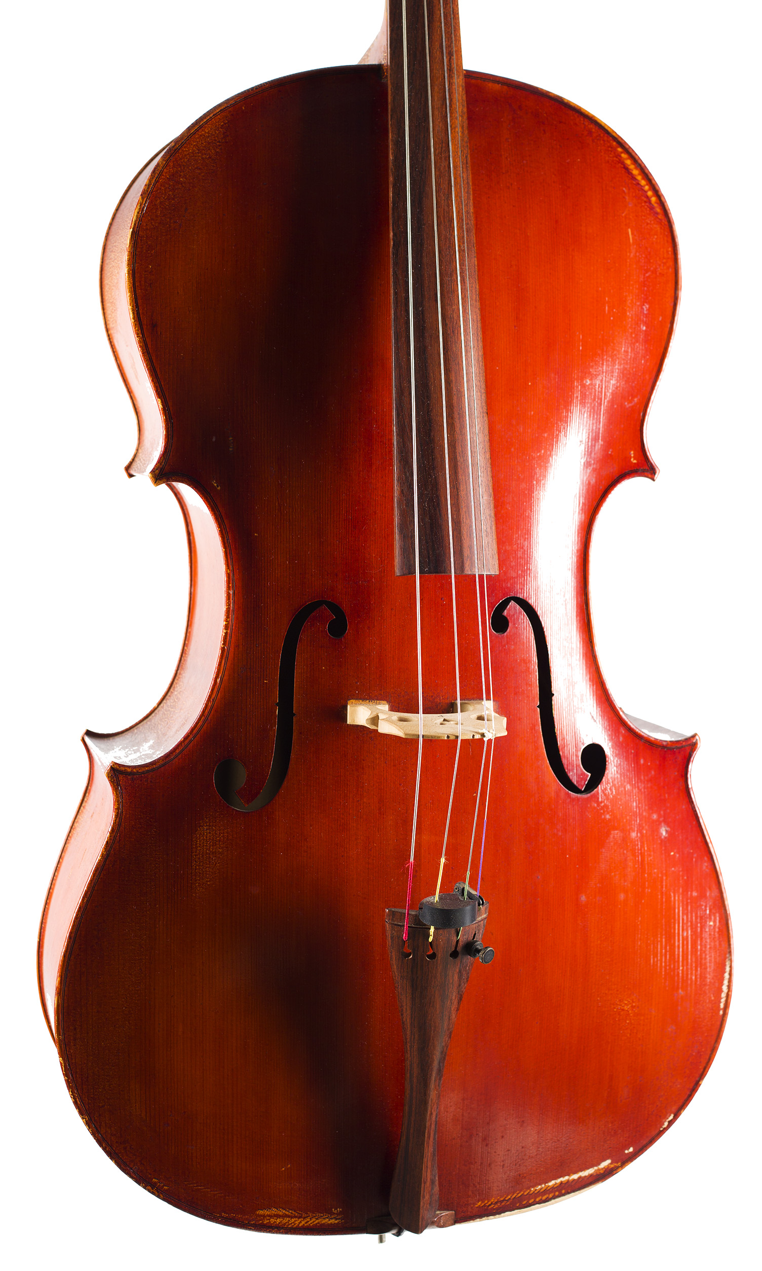 A cello by Donald B. A. Palmer, Cremona, 1976 — angled view, 20°