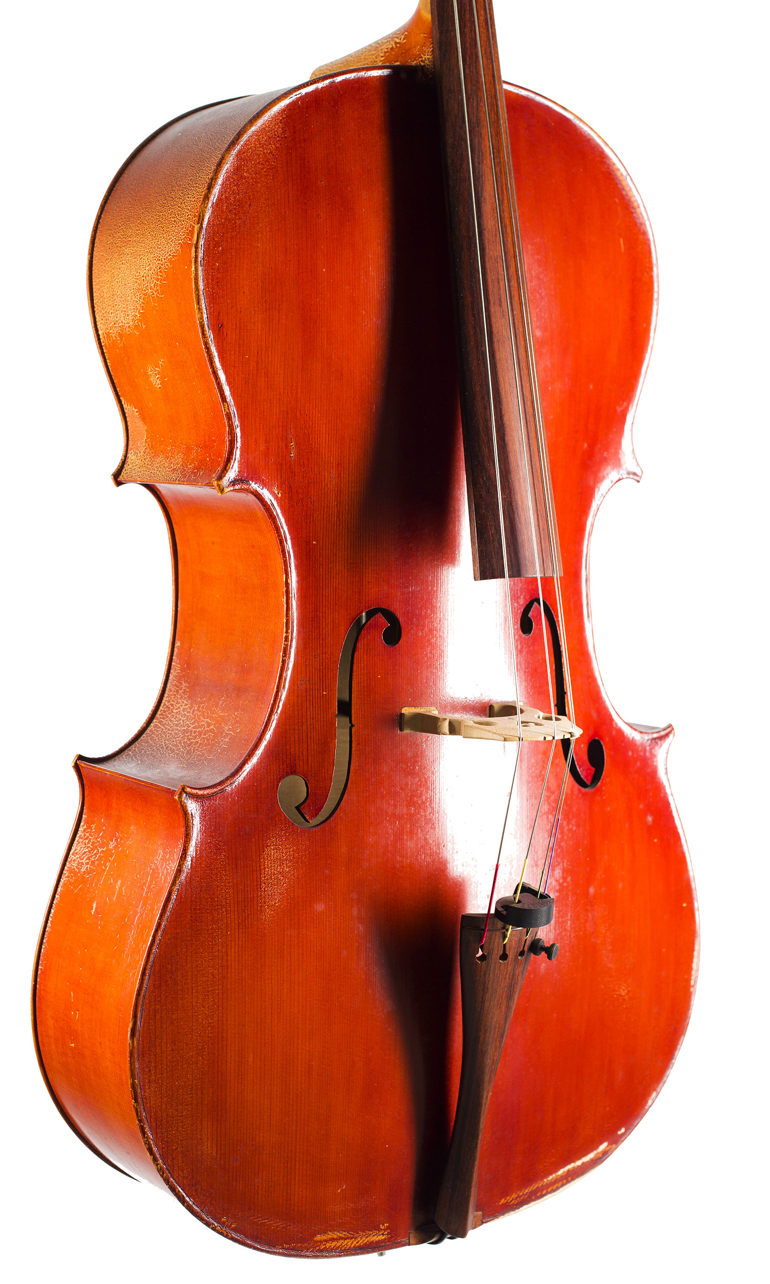 A cello by Donald B. A. Palmer, Cremona, 1976 — angled view, 40°