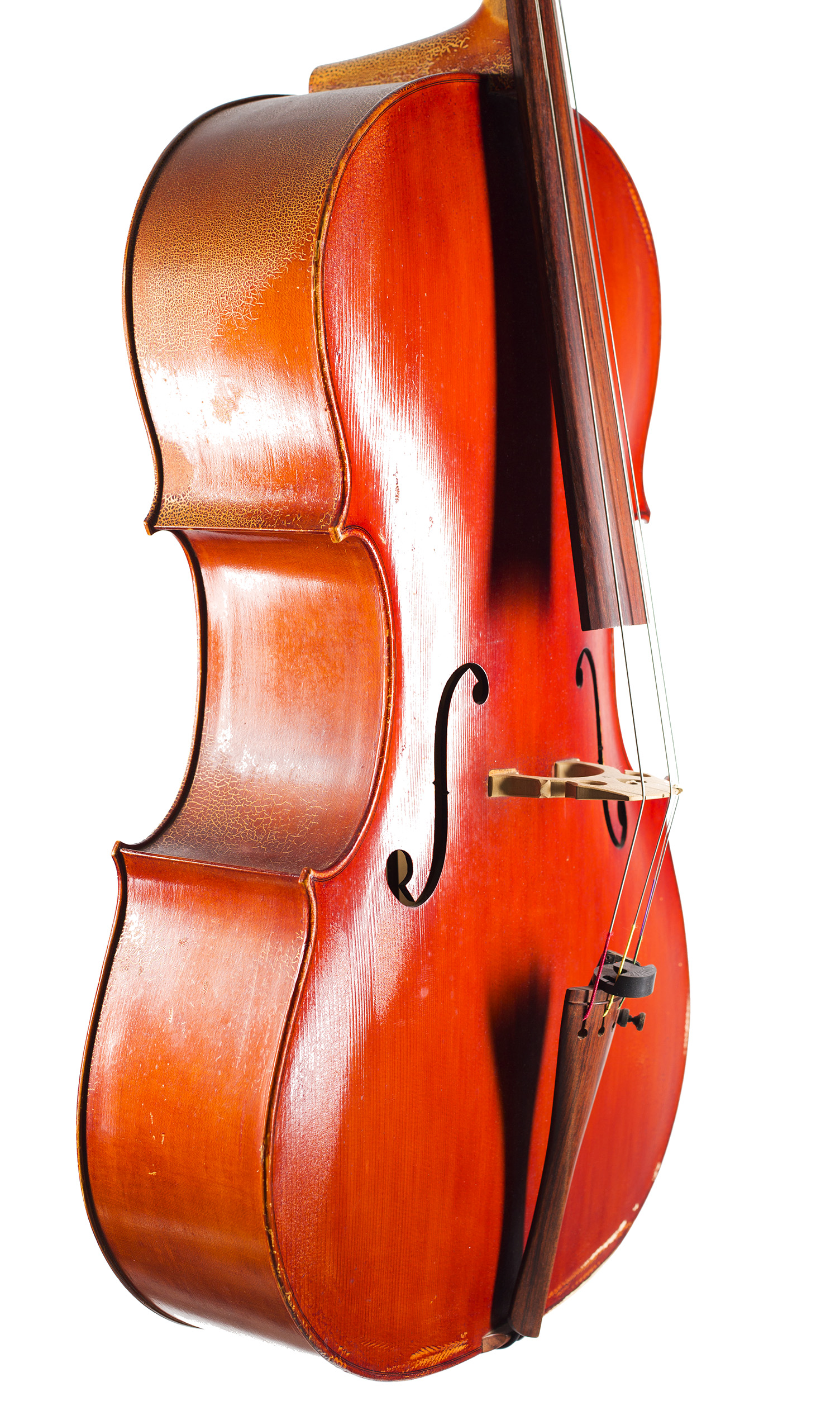 A cello by Donald B. A. Palmer, Cremona, 1976 — angled view, 60°