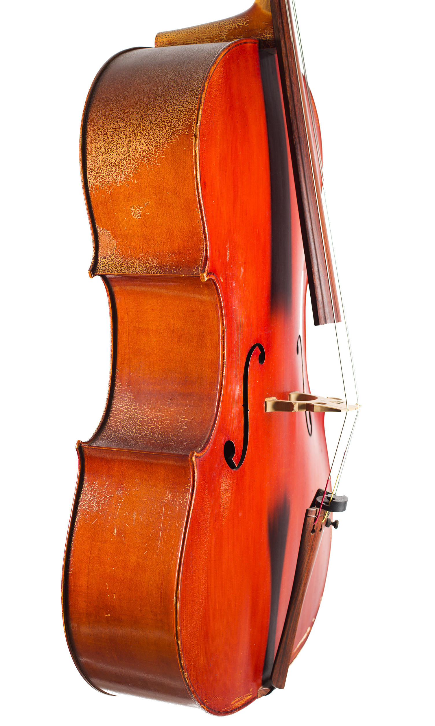 A cello by Donald B. A. Palmer, Cremona, 1976 — angled view, 70°