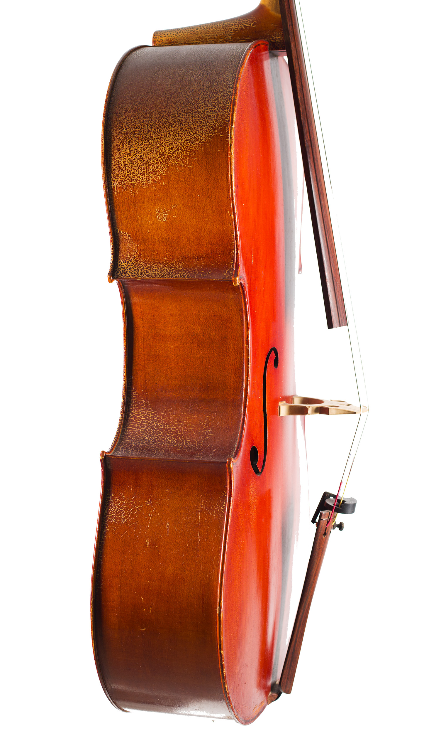 A cello by Donald B. A. Palmer, Cremona, 1976 — angled view, 80°