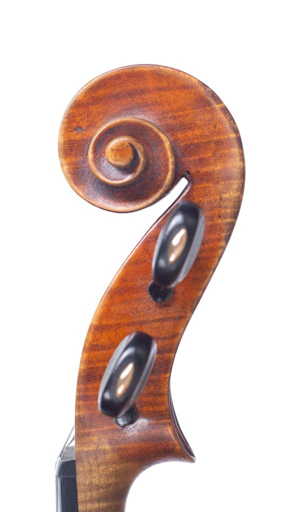Violin by Amati Mangenot, Bordeaux, circa 1920 — scroll