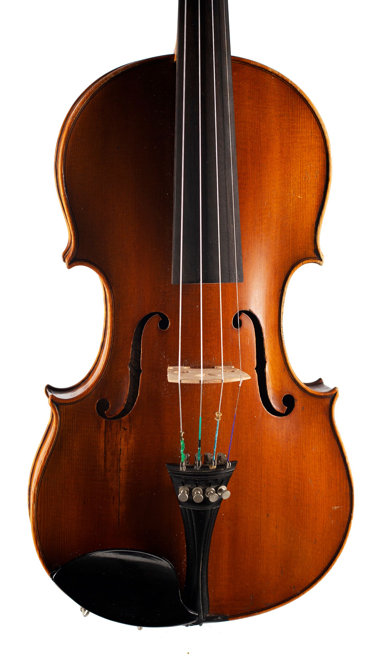 Violin, Workshop of E. R. Schmidt & Co., Saxony — angled view, 10°