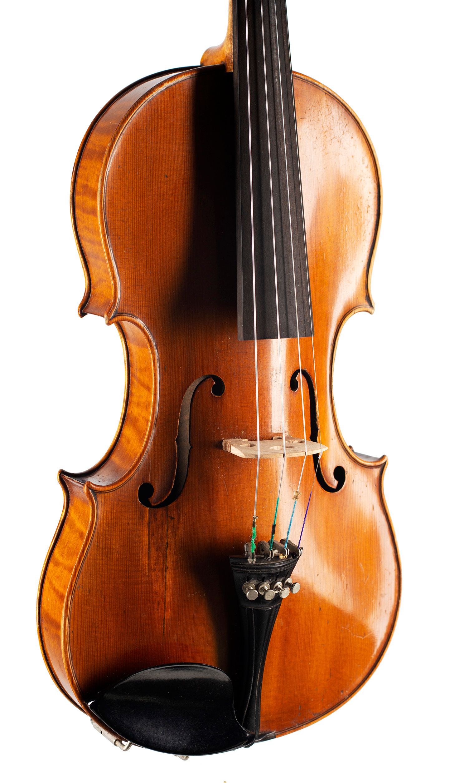 Violin, Workshop of E. R. Schmidt & Co., Saxony — angled view, 30°
