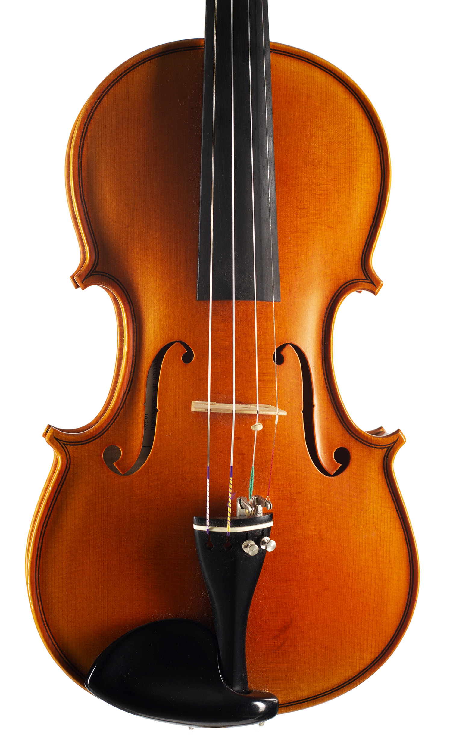 A violin by Derick M. Sanderson, Alva, 1974 — angled view, 10°