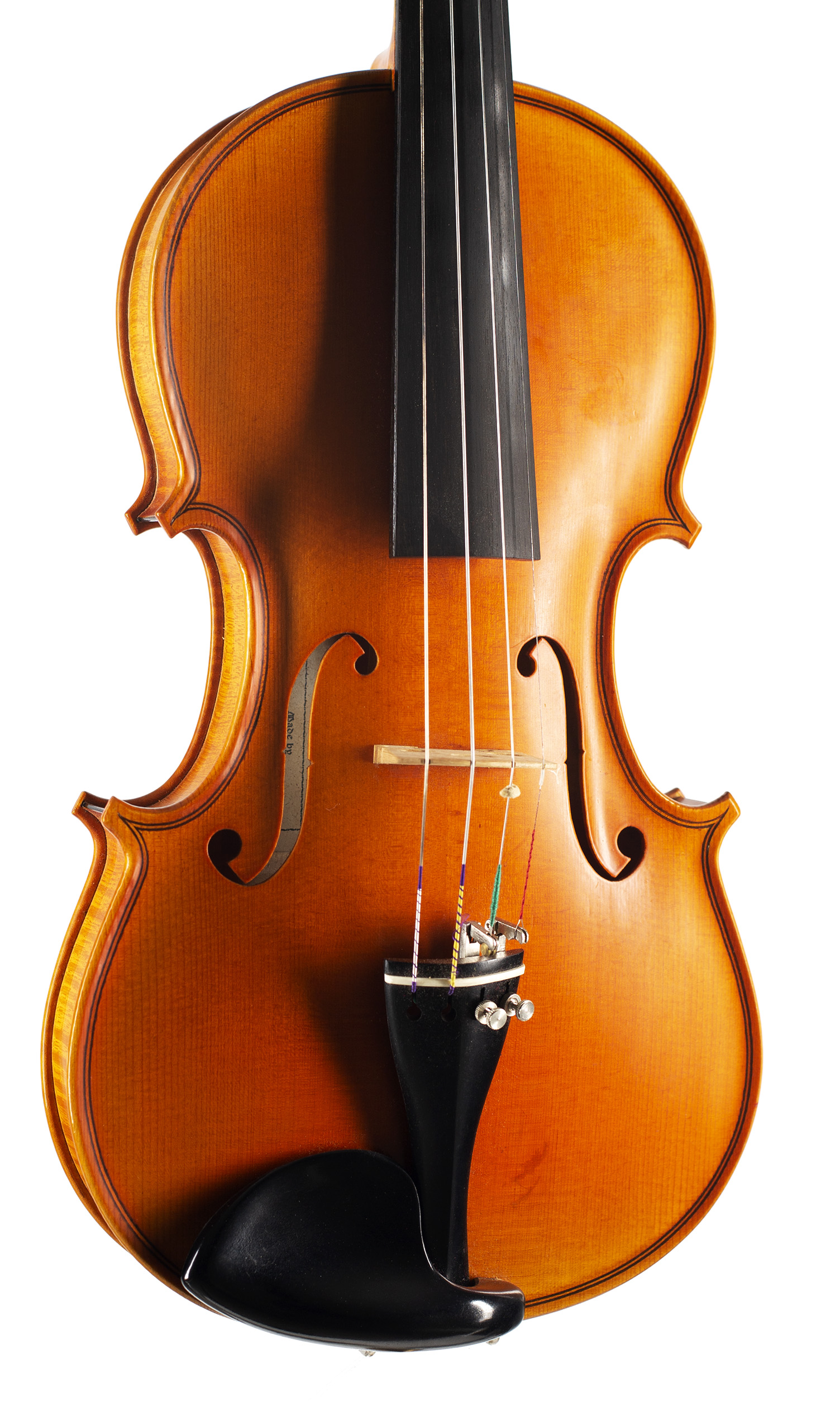 A violin by Derick M. Sanderson, Alva, 1974 — angled view, 20°