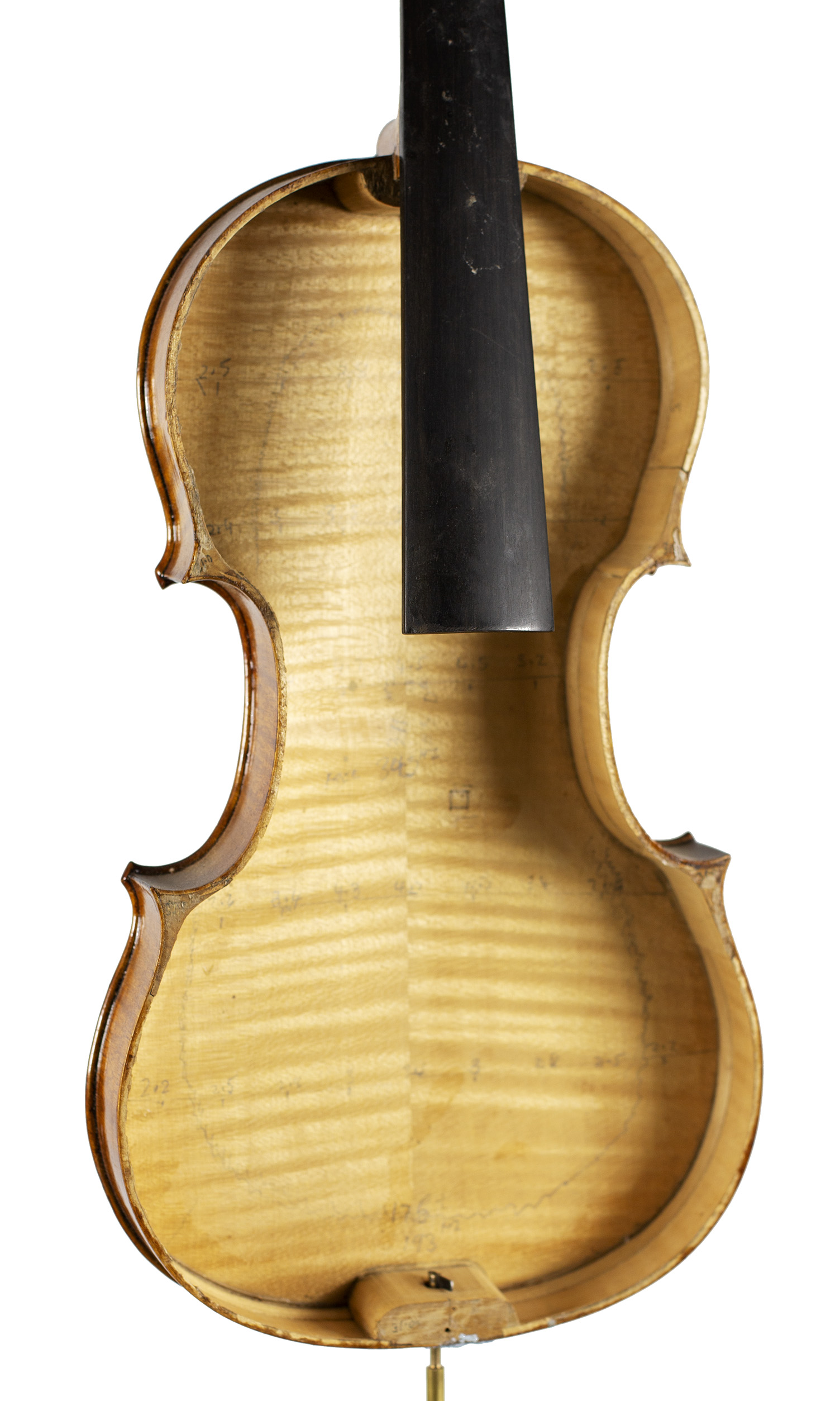 An incomplete violin by Julian Emery — angled view, 20°