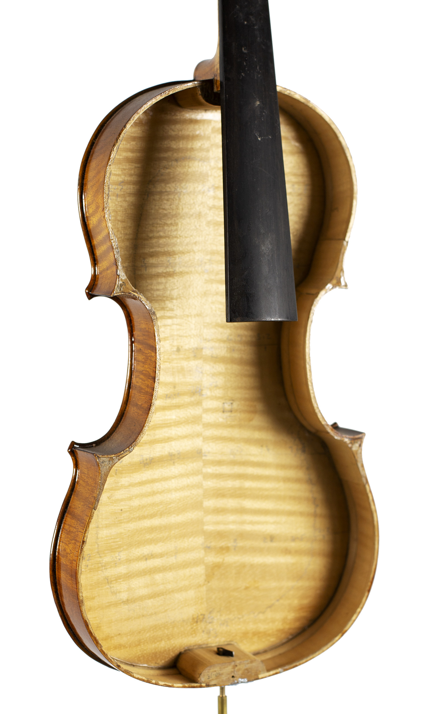 An incomplete violin by Julian Emery — angled view, 30°