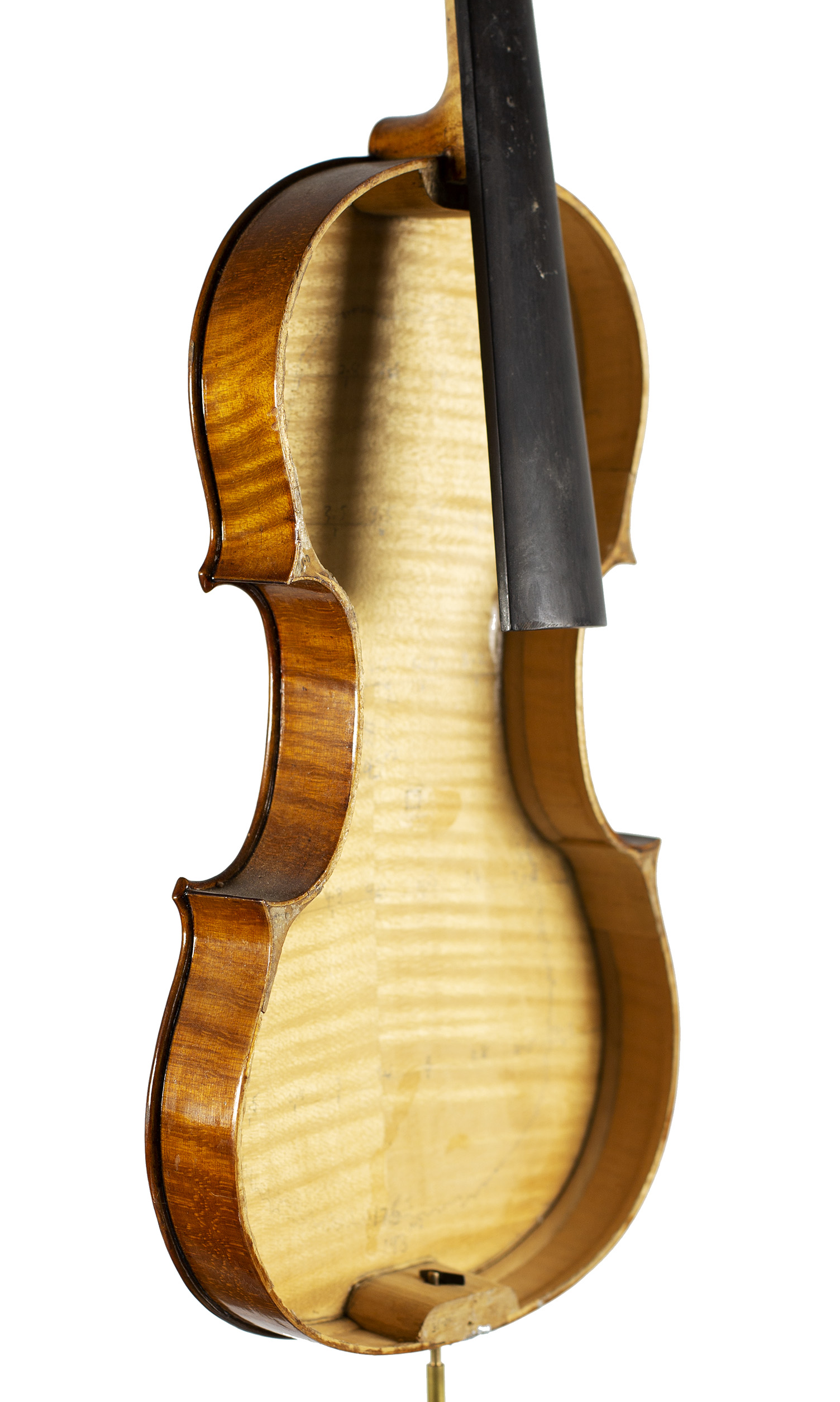An incomplete violin by Julian Emery — angled view, 50°