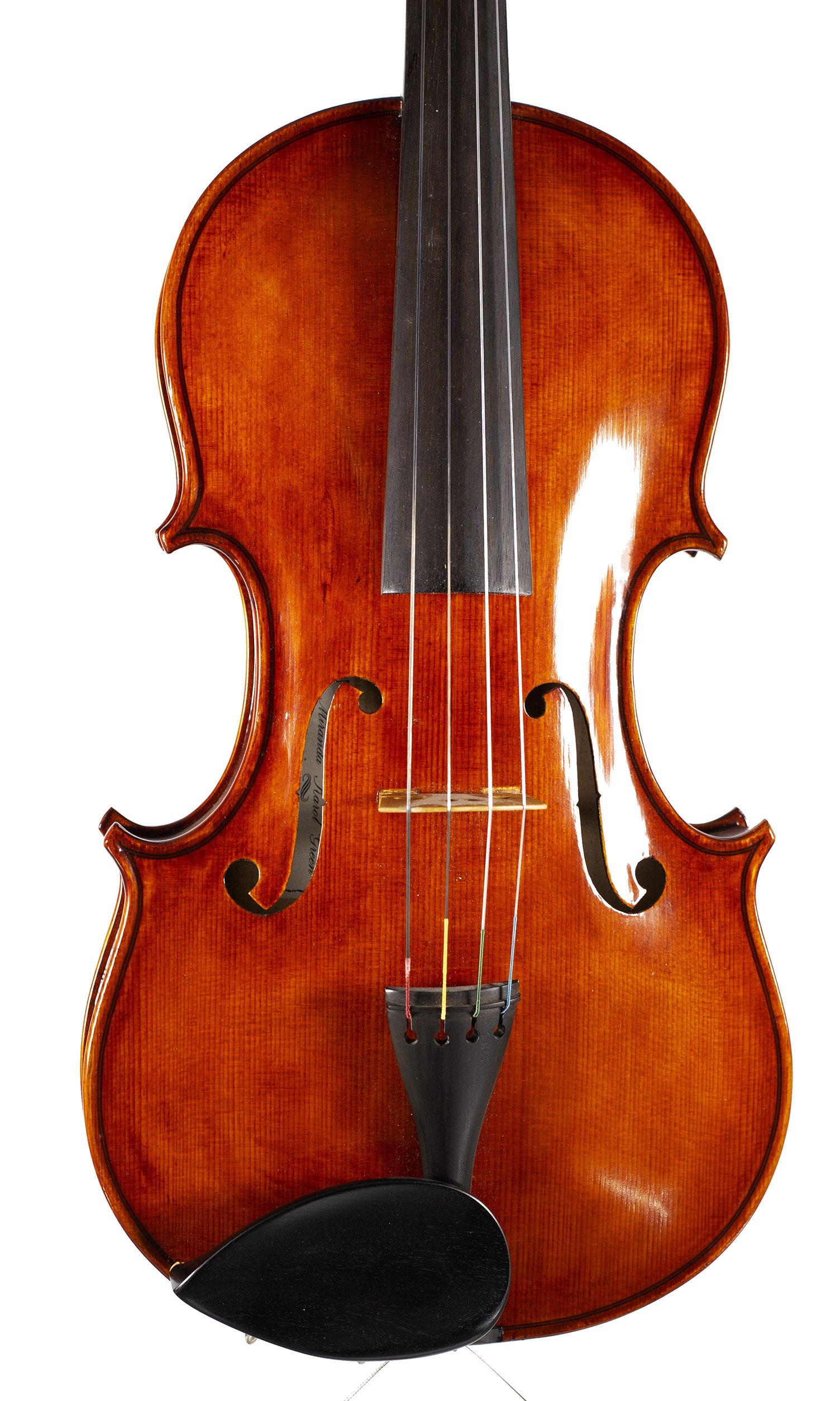 A viola by Miranda Karol Green, Harwell, 1991 — angled view, 10°