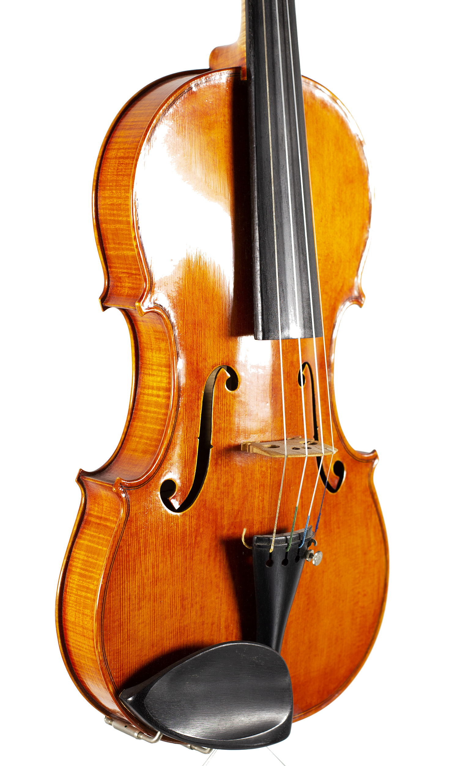 A violin by Miranda Karol Green, Senghenydd, 1978 — angled view, 40°