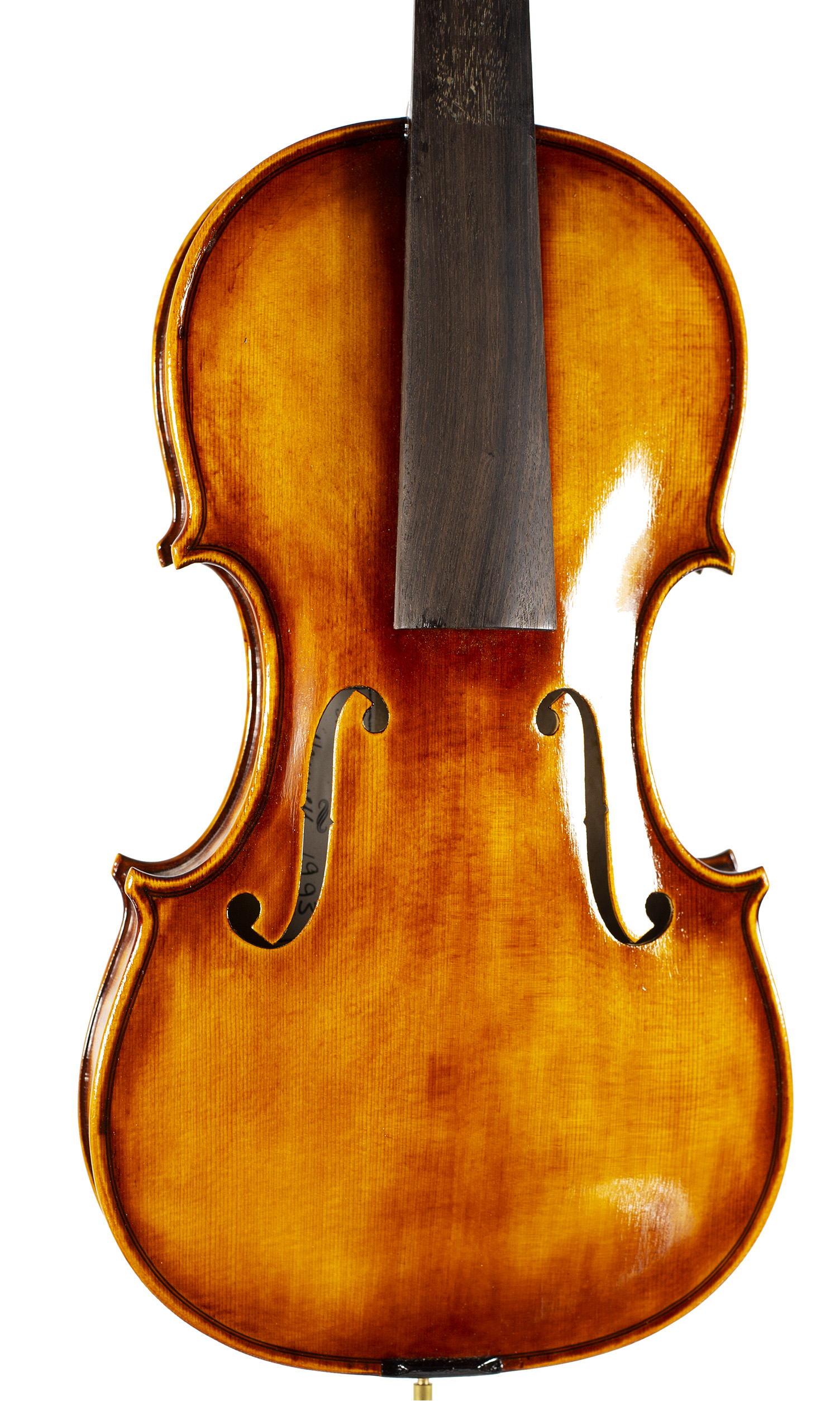 A violin by Miranda Karol Green, Caerphilly, 1981 — angled view, 10°