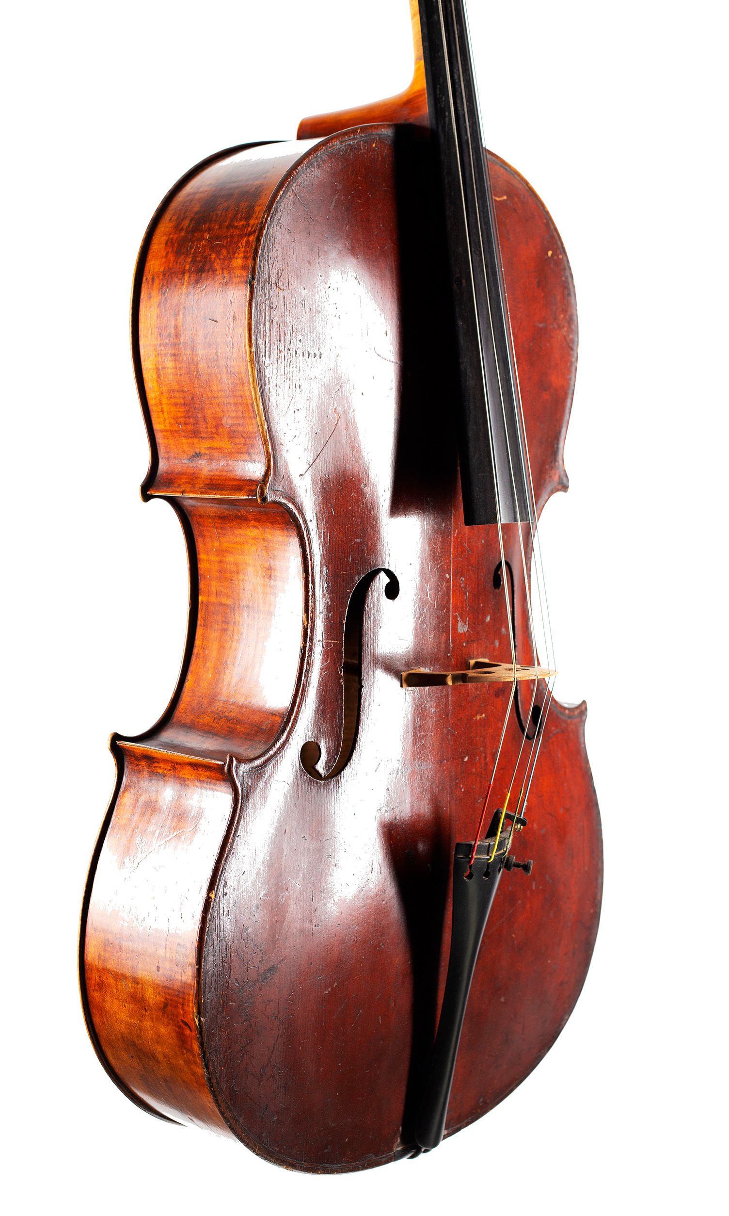 Cello by George Craske, England, circa 1850 — angled view, 50°