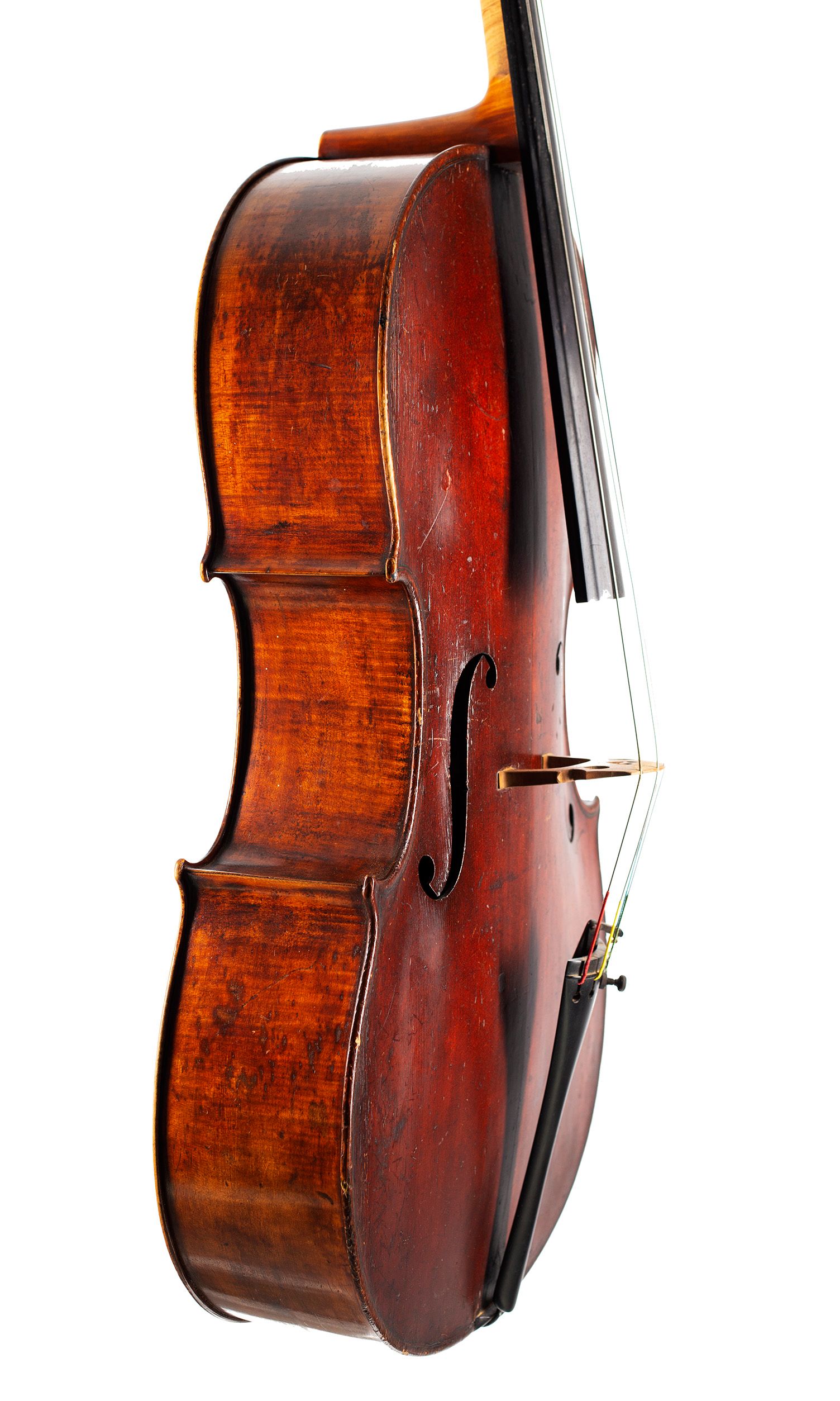 Cello by George Craske, England, circa 1850 — angled view, 70°