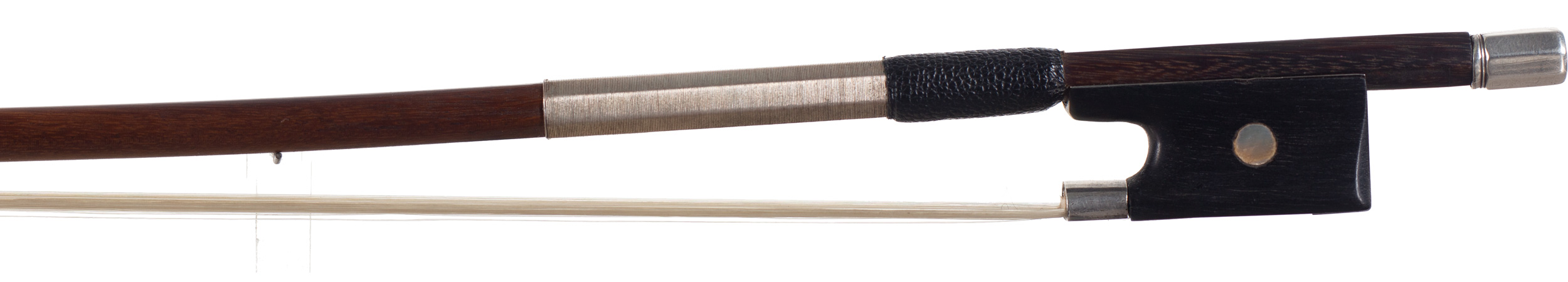 A nickel-mounted violin bow by Cuniot-Hury, France, circa 1910 — frog
