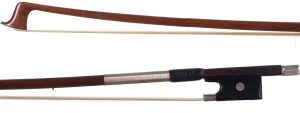A nickel-mounted violin bow by Cuniot-Hury, France, circa 1910 — head and frog