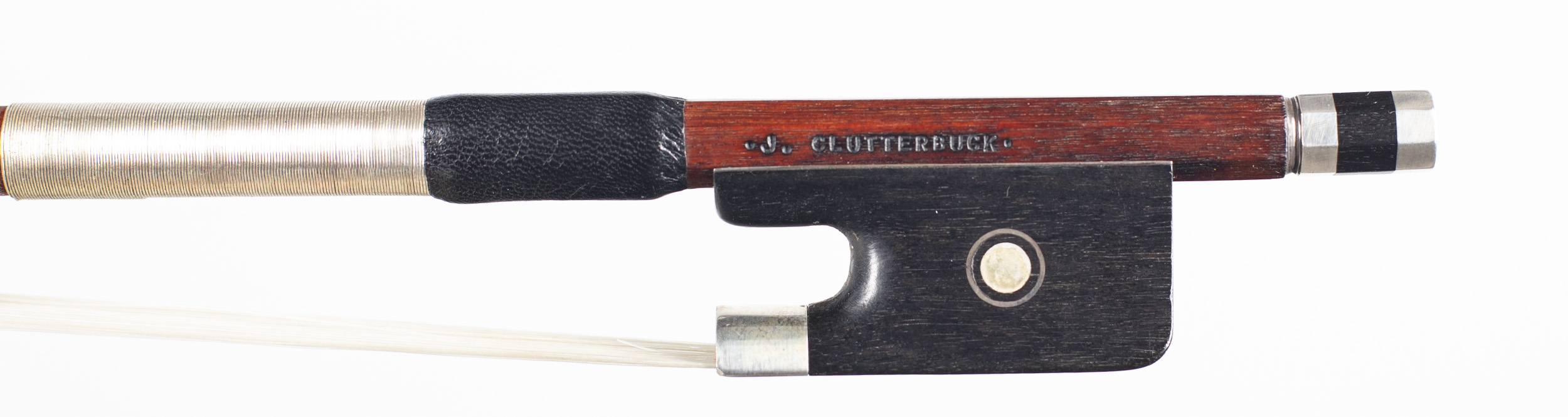 A silver-mounted viola bow by John Clutterbuck — frog