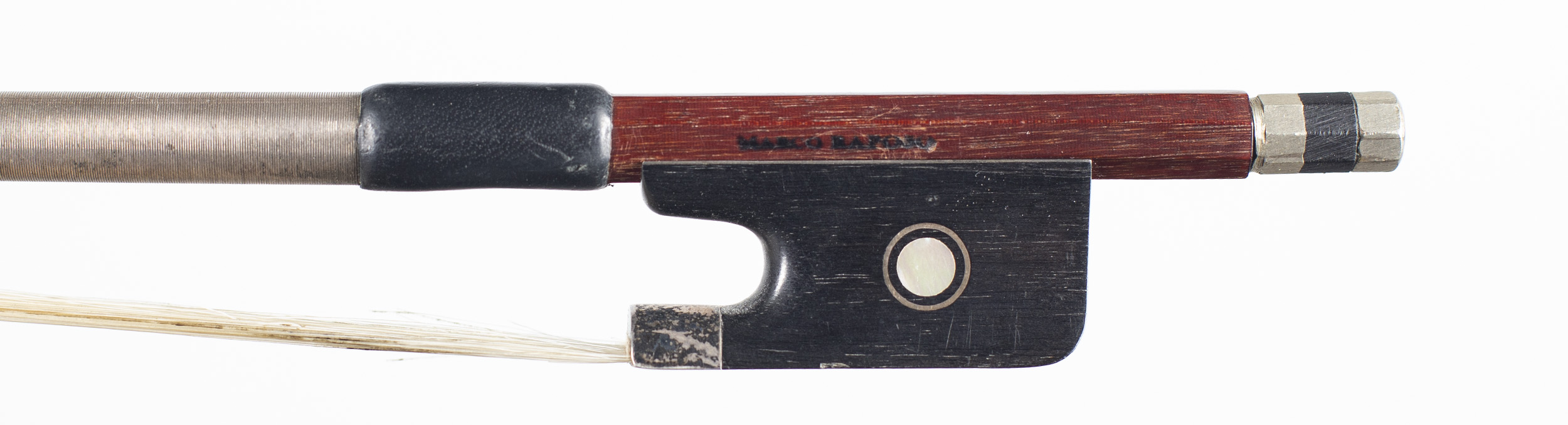 A silver-mounted viola bow by Marco Raposo — frog