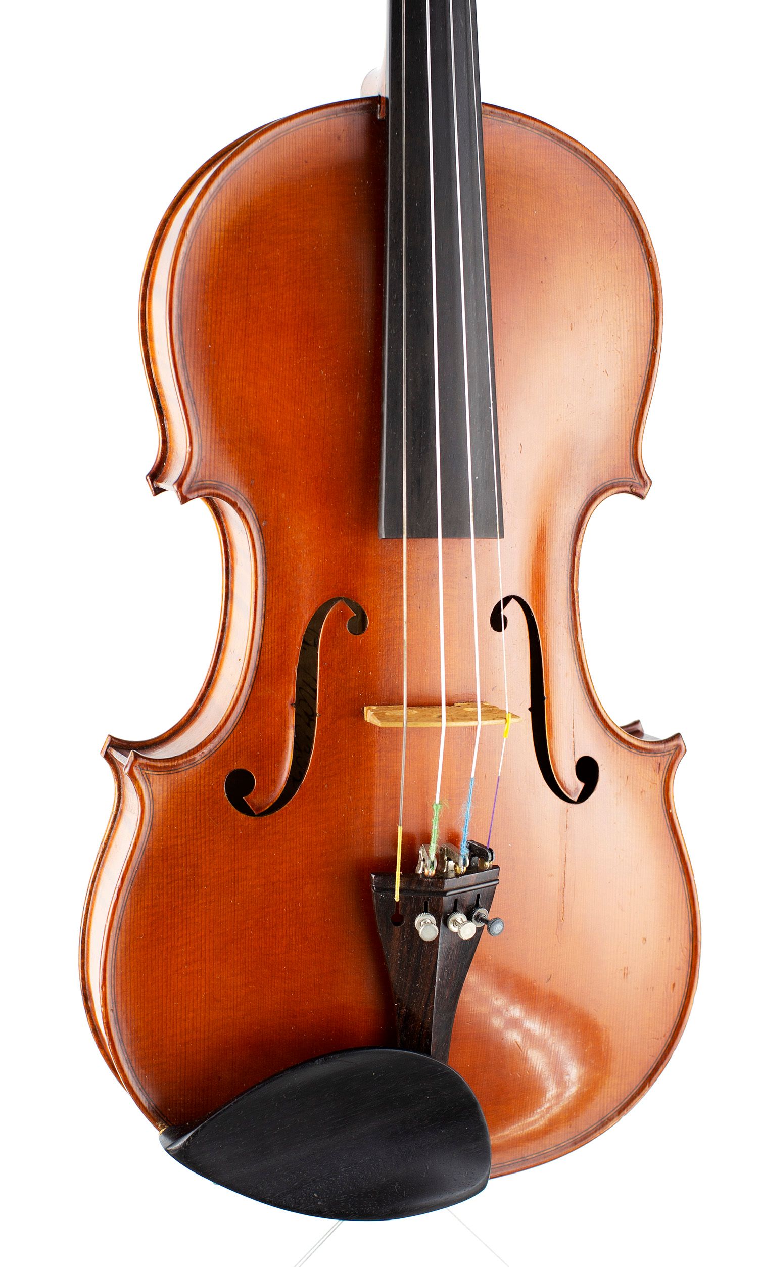 Violin, Workshop of Rene Morizot, Mirecourt, 20th Century — angled view, 20°
