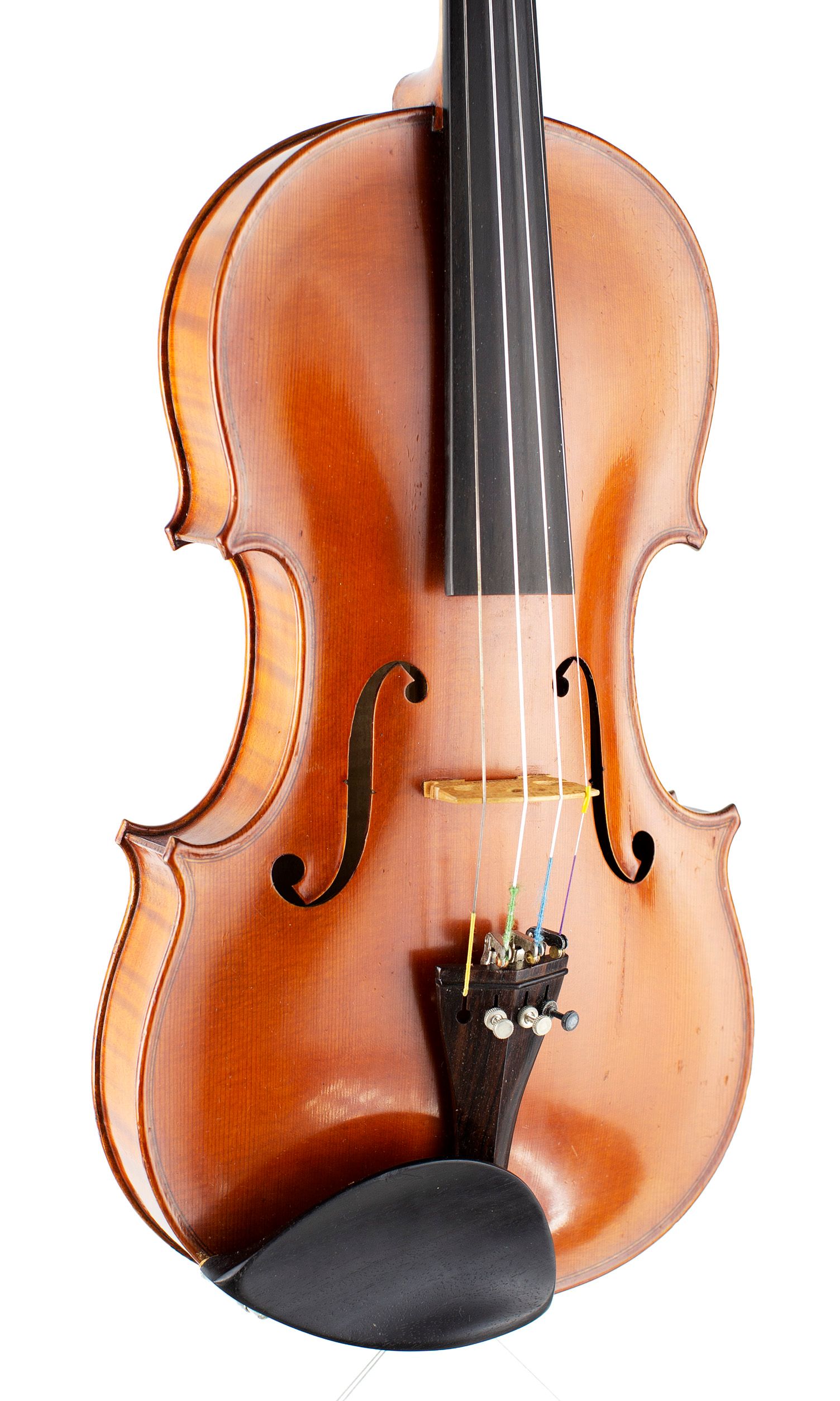 Violin, Workshop of Rene Morizot, Mirecourt, 20th Century — angled view, 30°