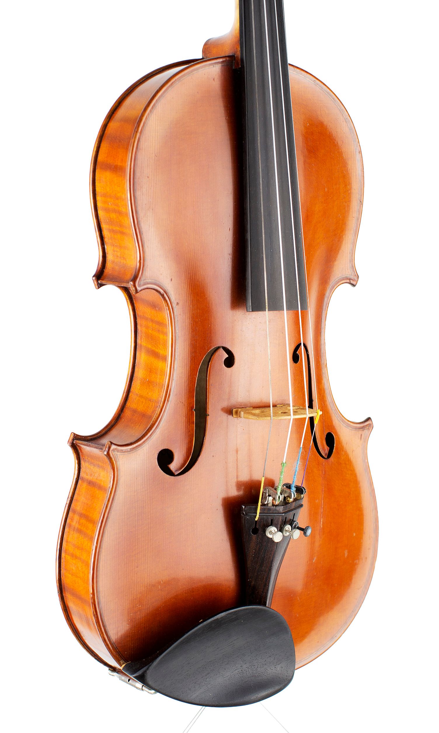 Violin, Workshop of Rene Morizot, Mirecourt, 20th Century — angled view, 40°