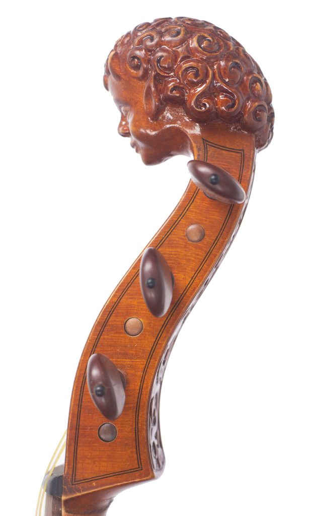 Treble viol by Dietrich M. Kessler, London, 1959 — scroll